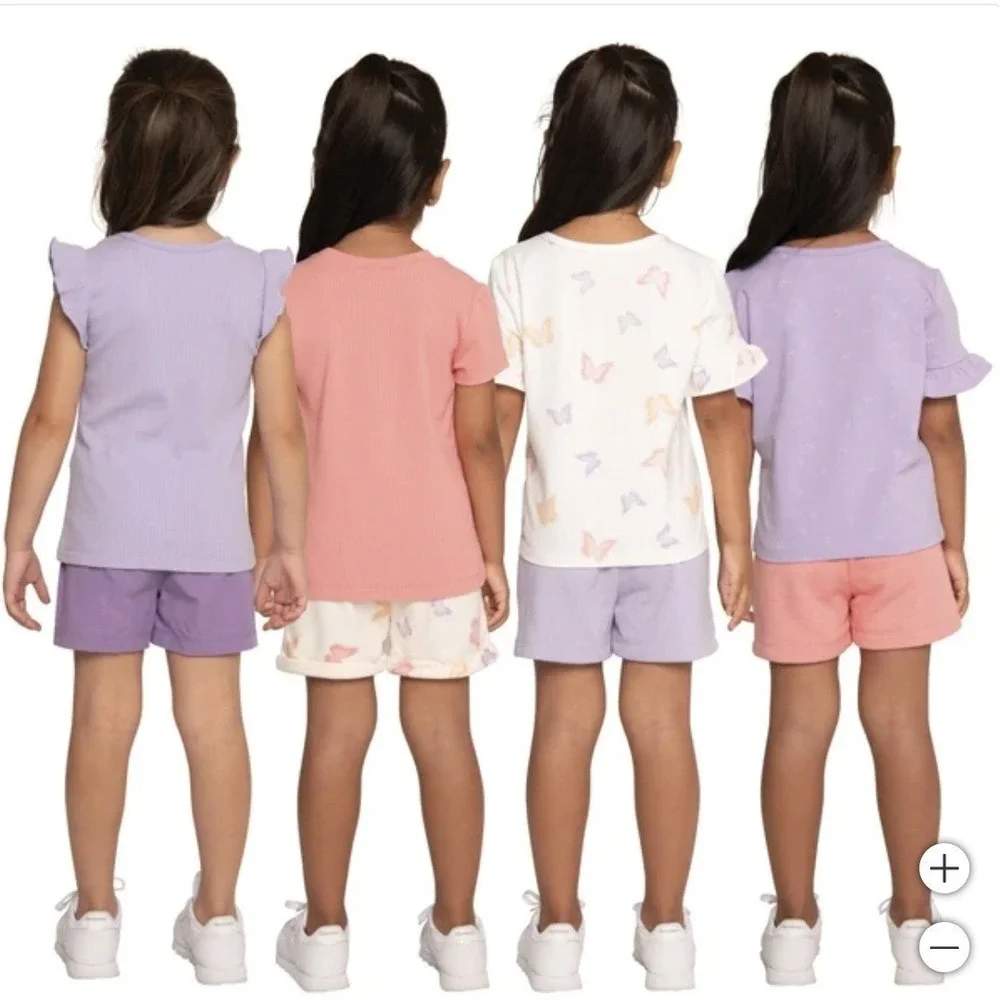 Pekkle Girls 4 Pack Pull On Elastic Waist Shorts Purple Pink Butterfly Hearts 2T